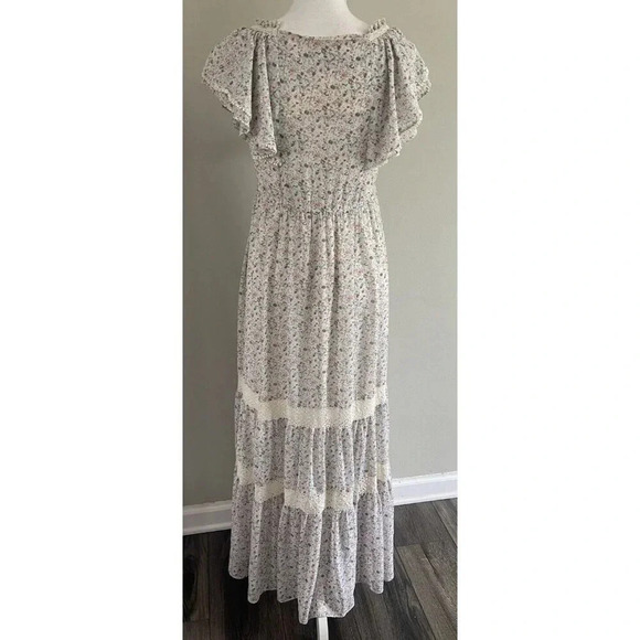 Roem Dress Maxi Cottagecore Cream Teal Orange Floral Small S - Picture 3 of 5